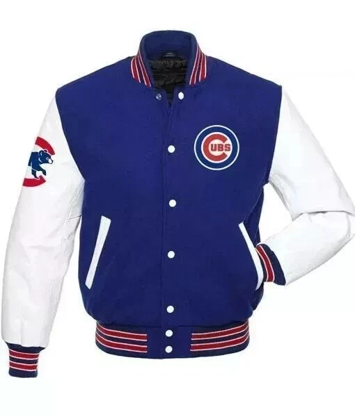 Chicago Cubs Varsity Jacket Blue / White Wool & Leather Bomber Style Coat