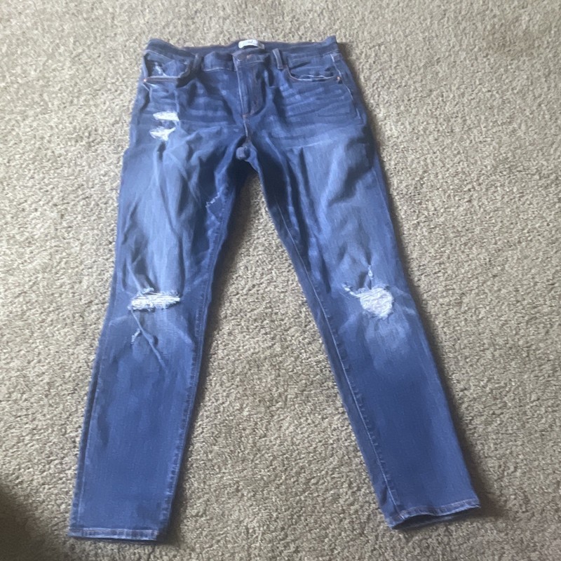 LOFT Women’s Skinny Jeans Size 12 Slim Fit Dark Wash Blue Denim Distressed