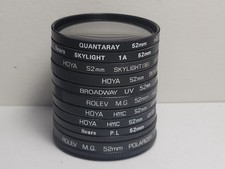  Lot of 10 52mm lens filters Skylight, UV, Polarizer AS IS filter .... nr10442b