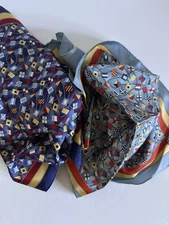 Mystic Seaport Two Square Silk Scarf Handkerchief 21x21” Classy Colorful Flags