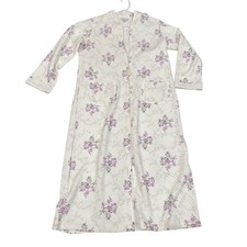 Miss Elaine Floral Quilted Zip Front Robe Long Sleeve Purple White Small