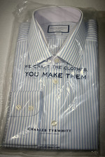Charles Tyrwhitt Non-Iron Royal Oxford Stripe Shirt Sky Blue Size 16.5/33in Slim