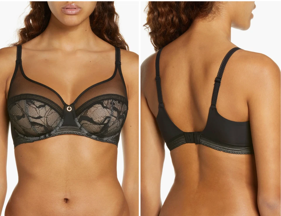 Sujetador Chantelle para mujer True Lace con aros cobertura completa, negro, 34D EE. UU. Foto 2 de 4