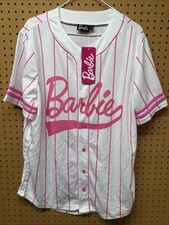 NUEVO Barbie Icon 59 Blanco Rosa Rayas Camiseta de Béisbol Botón Delantero Mujer Grande