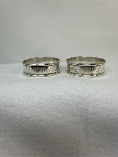 Vintage Reed & Barton Sterling Silver Napkin Rings Set Of 2 - Engraved Names