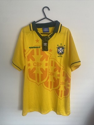 Brasilien Herren Umbro National Retro Heim Fußballtrikot 1993-94 neu mit Etikett Größe XL