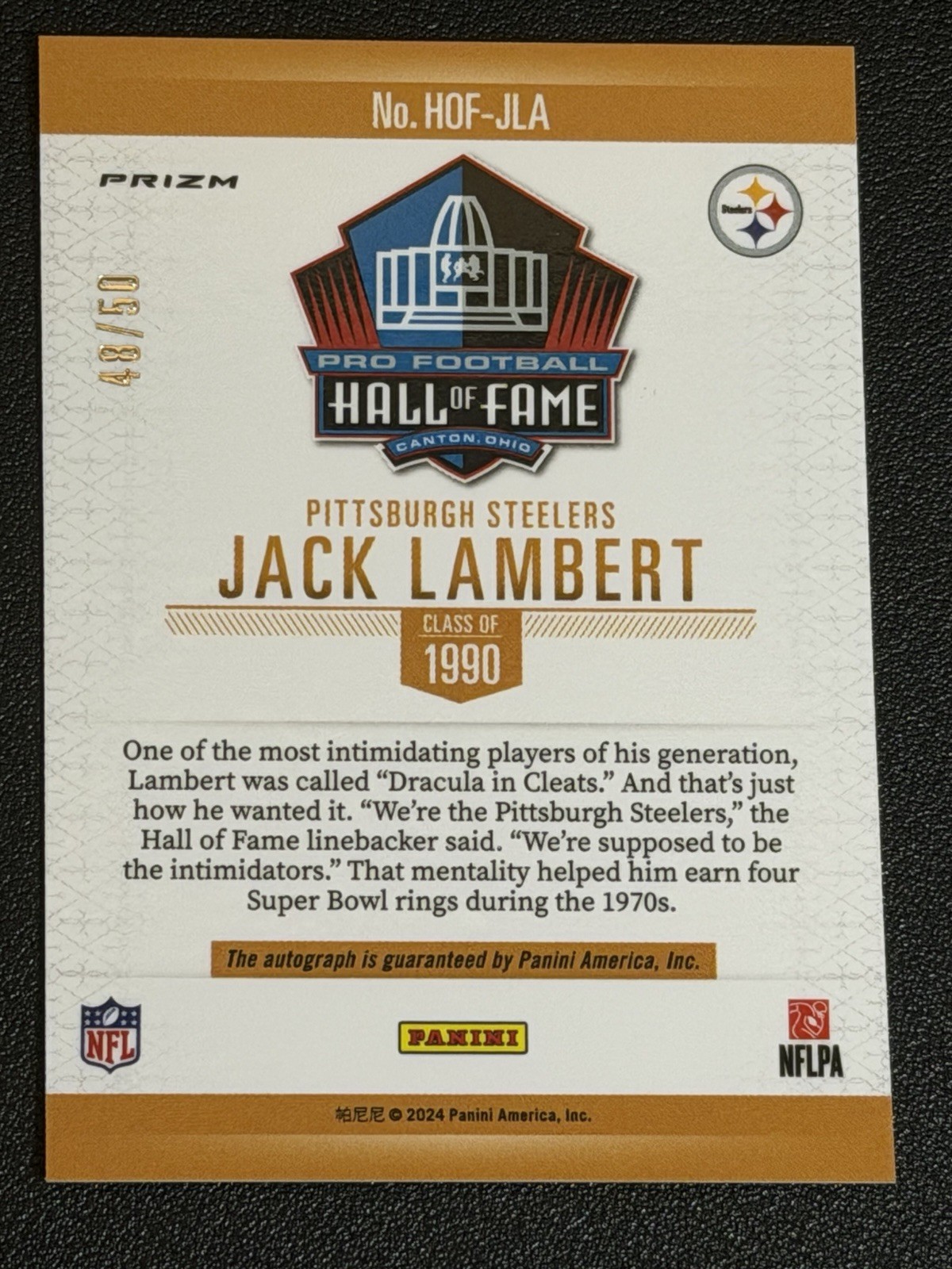 Jack Lambert 2025 National Treasures Auto /50 Pittsburgh Steelers HOF view 2