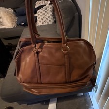 Brown Shoulder Bag Zipper Accent Gold Hardware Women