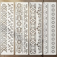 4pcs flower border dots leaves stencils