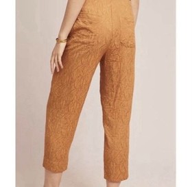 Anthropologie ett:twa Aubade Jacquard Caramel High Rise Tie Waist Crop Pant SZ 4