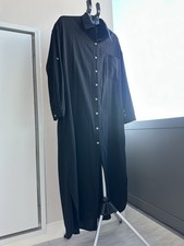  Shirt Dress Black Cotton Long Sleeve Collared Button Pocket Long L Woven