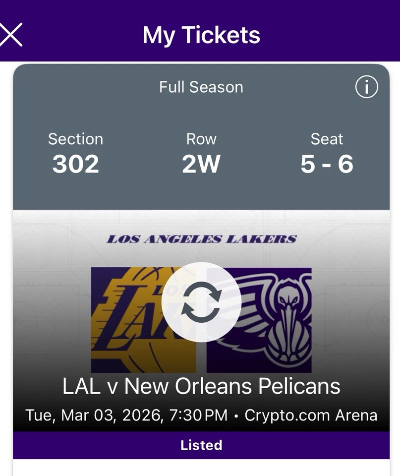 2 Great Tickets To The LA Lakers vs New Orleans Pelicans 3/3/26 Section 302 - Image 2 of 4