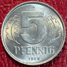 HIGH GRADE AU/UNC 1968 A EAST GERMANY 5 PFENNIG COIN-SEP291