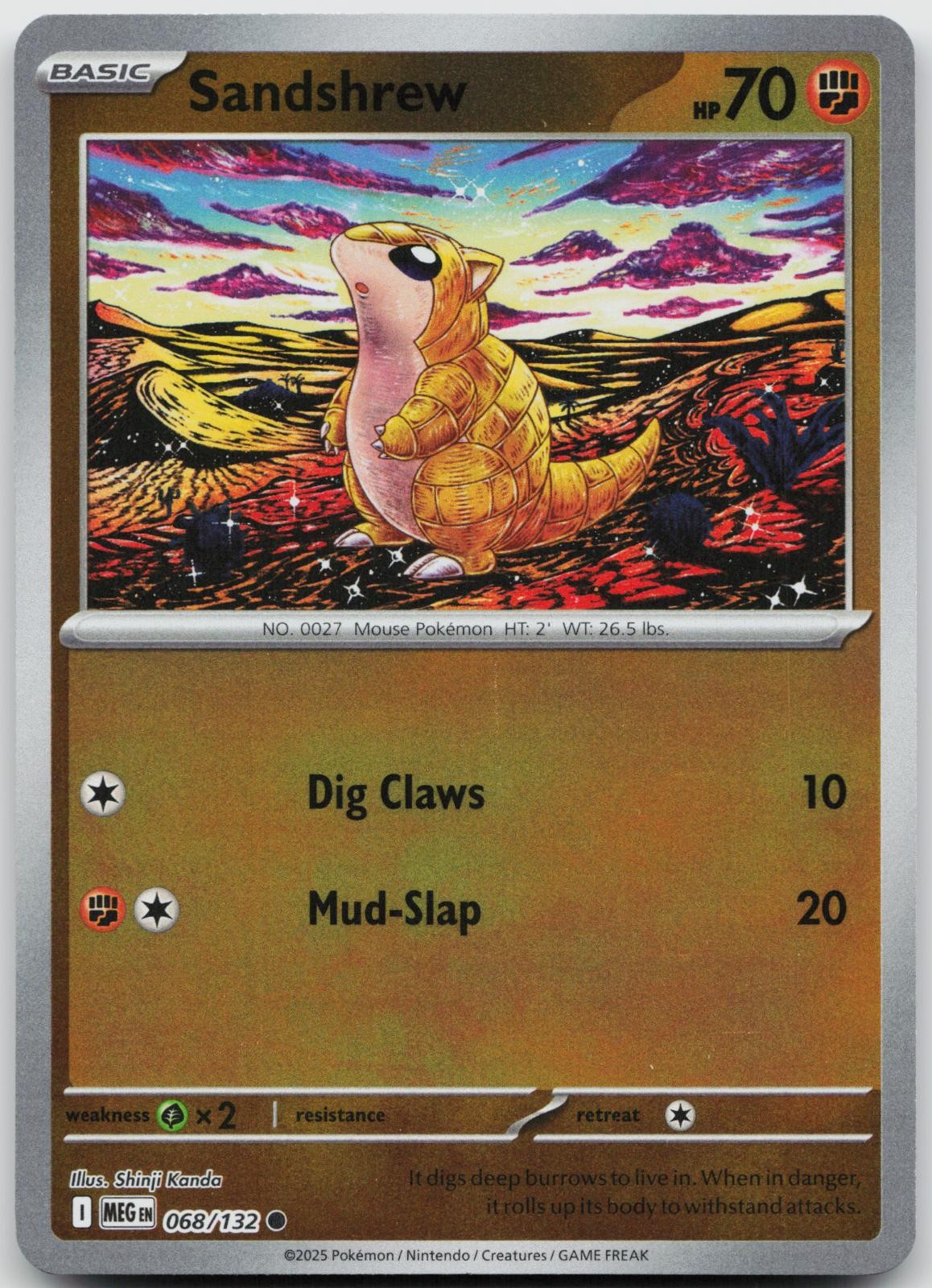 Sandshrew 068/132 Common Mega Evolution Pokemon Reverse Holo Near Mint