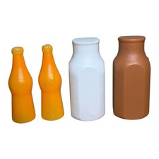 HTF Vintage Plastic White  Chocolate Milk Bottles Orange Soda Pretend Play Food