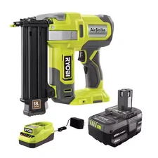 RYOBI 18V 18-Gauge Cordless AirStrike Brad Nailer W 4.0 Ah Battery and Charger