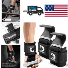 Weight Lifting Hooks Pair with Thick Wrist Padding for Deadlifts and Pull Ups