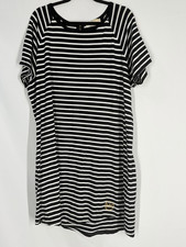 Michael Kors Women’s Black/White Striped Shift Dress 2X Knee Length Logo Zip