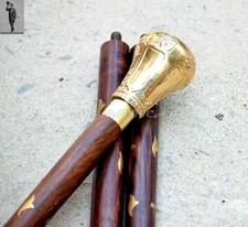 Nautical Designer Polish Brass Round Head Best Handle Wooden Walking Stick Style