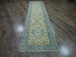 Turkish Oushak Rug,Geometric Multicolored Area Rug,Handmade Bohemian Rug 2.5x9.9