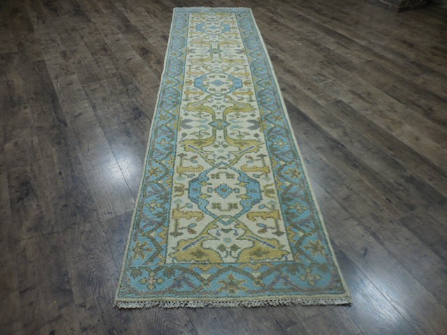 Turkish Oushak Rug,Geometric Multicolored Area Rug,Handmade Bohemian Rug 2.5x9.9