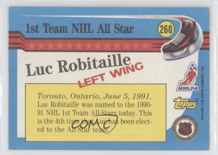 1991-92 Topps Luc Robitaille #260 HOF - Image 2 of 2