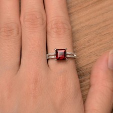 925 Sterling Silver Red Garnet Gemstone Modern Ring For Women Duty Free