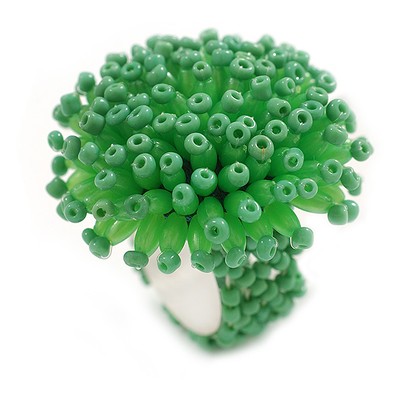35 mm Durchmesser/Apfelgrün Acryl/Glas Perlen Gänseblümchen Blume Flex Ring-Größe M