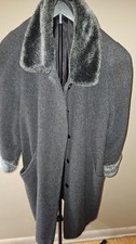 Vintage Alorna Women's Charcoal Gray Coat Faux Fur Collar Cuffs Made USA