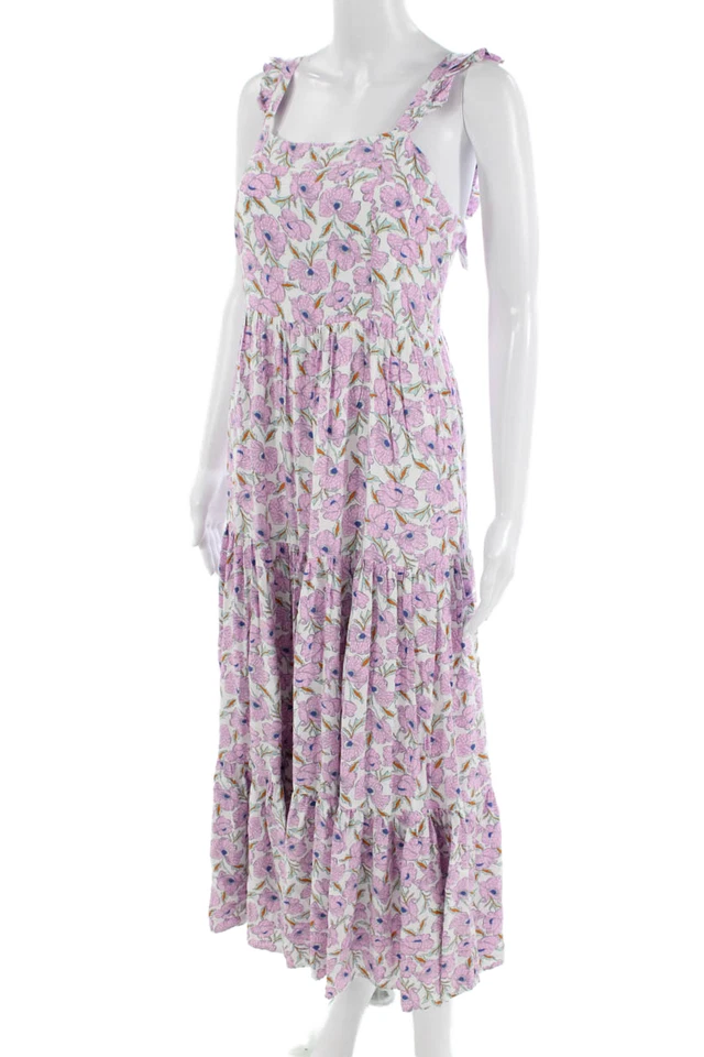 Haute Hippie Women Maxi Sundress Pink Floral Square Neck Rayon Size S - Image 2 of 4