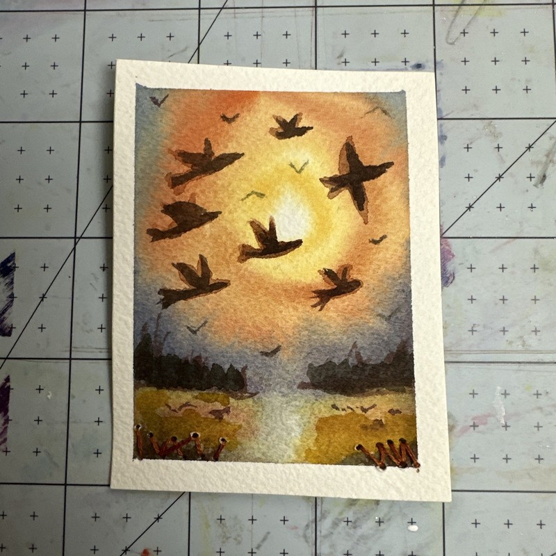 ACEO Original Art Card – Embroidered Landscapes – 1K to OK #125