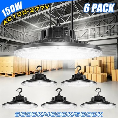 6Pack LED High Bay Light 150W Adjustable Watt & CCT Warehouse Industrial Lights