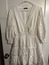 SHEIN Breezaya Ladies' Hollow Out Patchwork Lace Belt V Neck Slim Waist Dress