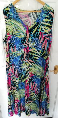 Julipa 22 Black Multi Leaf Design Faux Button Up Long Maxi Dress Elastic Waist