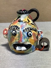 Southern Folk Art Handmade Ugly Face Jug With Small Handle and Gloss Finish,