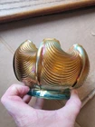 Very Pretty Northwood Aqua Opalescent Carnival Glass Drapery Rose Bowl