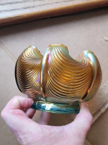 Very Pretty Northwood Aqua Opalescent Carnival Glass Drapery Rose Bowl