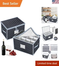 Durable Foldable Stemware Storage Box - 24 Compartment with Zipper Closure