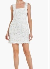 English Factory White Sleeveless Tweed Sequined Boucle’ Mini Dress SZ Small NEW