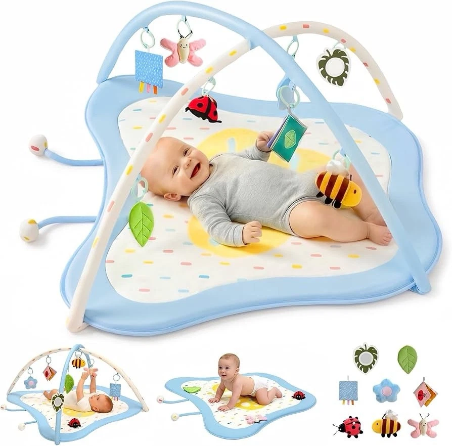 Pamo Babe Baby Play Gym & Activity Mat, Tummy Time Mat with 8 Montessori Toys, N