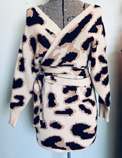 Vintage 80s Fashion Nova Animal Print Sweater Plunge W/belt Sz Small