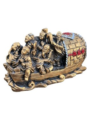 Chinese Wealth Ship Gold Feng Shui Prosperity Boat 8 Immortals