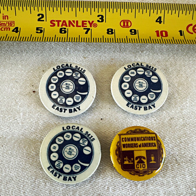 CWA Local 9415 East Bay Pinback Pins Lot of 4, Rotary Dial + Shield CIO