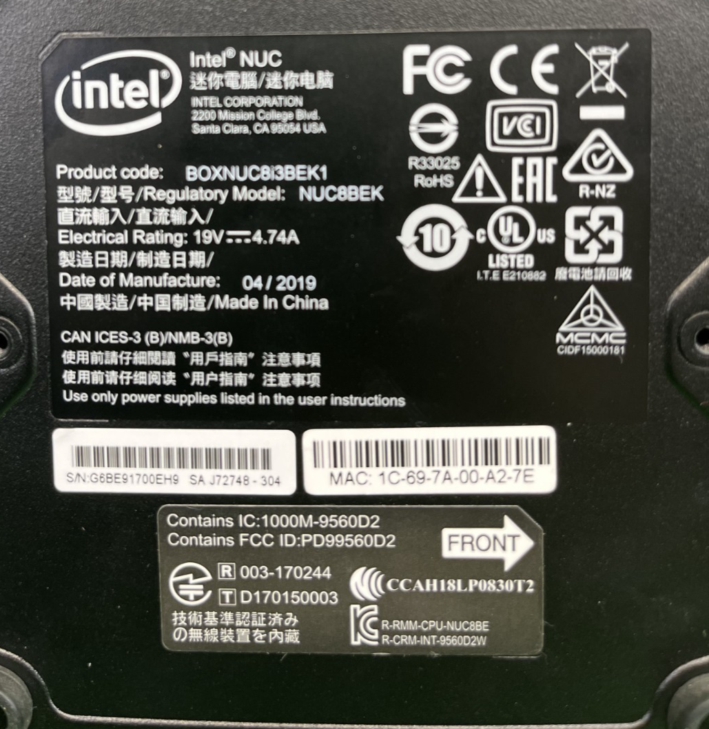 Intel NUC NUC8BEK i3-8109u @3.00GHz/8GB/256GB SSD /Win 11 Pro