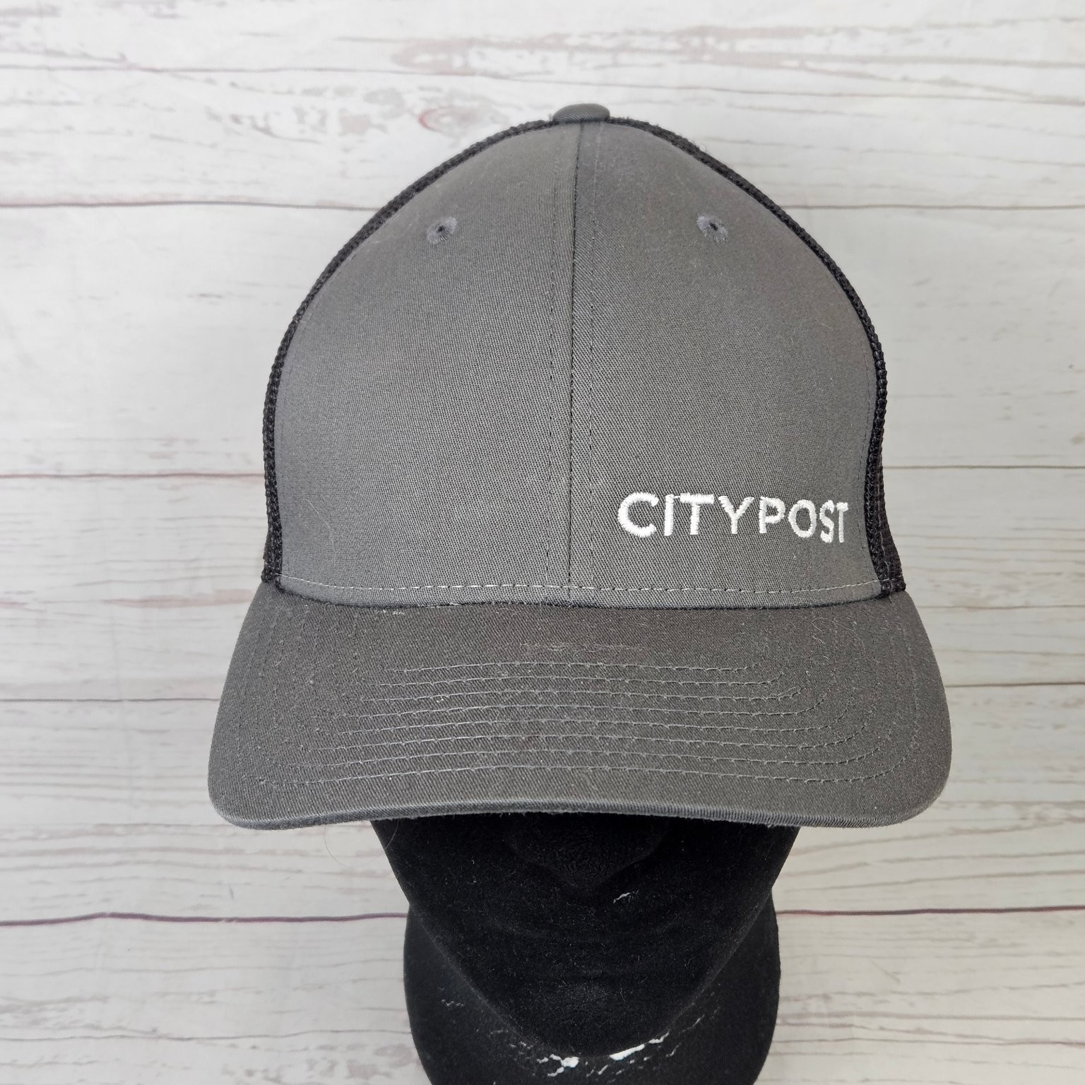 Richardson 110 Trucker Hat Flexfit SM/MD CITYPOST Logo Charcoal Grey Black