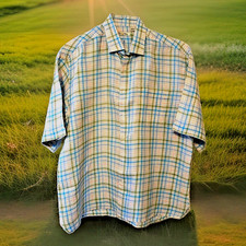 Peter Millar Shirt LARGE Plaid Linen Short Sl...