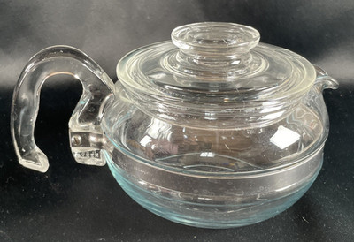 Vintage PYREX Flameware 8446-B Stovetop Teapot & Lid 6 Cup Clear Glass Kettle