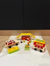 Vintage Fisher Price 1969 & 70’s Mini Bus, Car & Caravan, 4 figures
