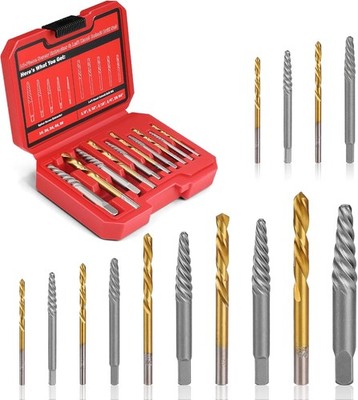 14 Pieces Screw Extractor Set, 35# Cr-Mo & 6542 HSS Steel Cobalt Left Hand Drill