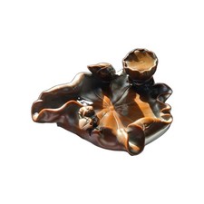 Vintage Resin Incense Holder Ashtray Frog On Lotus Leaf Dish Tray Look Like Wood